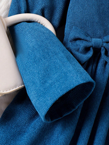 1pc Girls Elegant Corduroy Bow Decor Long Sleeve Dress, Autumn/Winter 1pc Girls Elegant Corduroy Bow Decor Long Sleeve Dress, Autumn/Winter