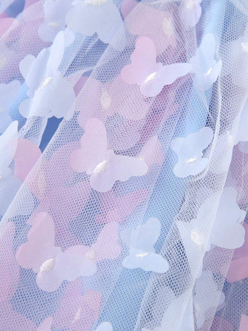 1pc Girls Elegant Sweet 3D Butterfly Ombre Color Gradient Tulle Spaghetti Strap Party Dress Beach Dress, Spring Summer 1pc Girls Elegant Sweet 3D Butterfly Ombre Color Gradient Tulle Spaghetti Strap Party Dress Beach Dress, Spring Summer
