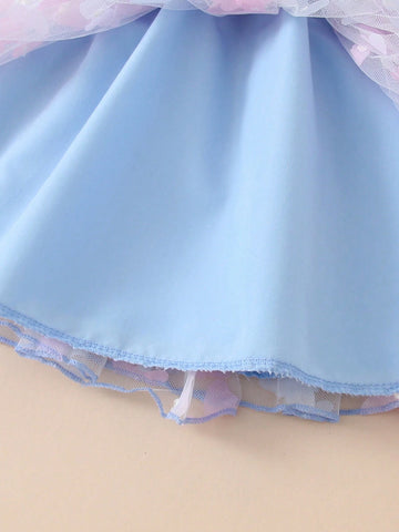 1pc Girls Elegant Sweet 3D Butterfly Ombre Color Gradient Tulle Spaghetti Strap Party Dress Beach Dress, Spring Summer 1pc Girls Elegant Sweet 3D Butterfly Ombre Color Gradient Tulle Spaghetti Strap Party Dress Beach Dress, Spring Summer