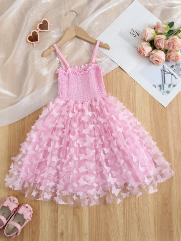 1pc Girls' Elegant Sweet Princess Dress With 3D Butterfly Embroidery, Tulle Mesh Overlay, Lovely Party/Holiday Dress 1pc Girls' Elegant Sweet Princess Dress With 3D Butterfly Embroidery, Tulle Mesh Overlay, Lovely Party/Holiday Dress