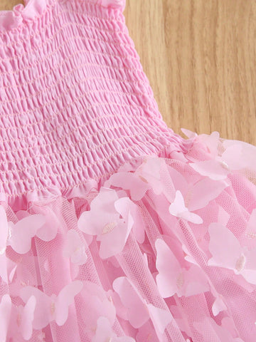 1pc Girls' Elegant Sweet Princess Dress With 3D Butterfly Embroidery, Tulle Mesh Overlay, Lovely Party/Holiday Dress 1pc Girls' Elegant Sweet Princess Dress With 3D Butterfly Embroidery, Tulle Mesh Overlay, Lovely Party/Holiday Dress