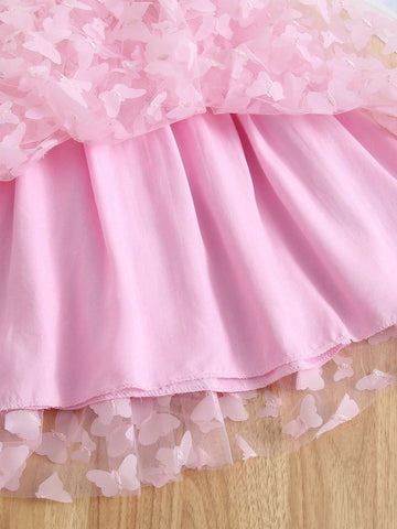 1pc Girls' Elegant Sweet Princess Dress With 3D Butterfly Embroidery, Tulle Mesh Overlay, Lovely Party/Holiday Dress 1pc Girls' Elegant Sweet Princess Dress With 3D Butterfly Embroidery, Tulle Mesh Overlay, Lovely Party/Holiday Dress