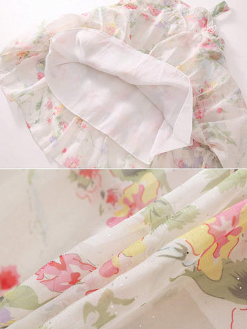 1pc Girls' Floral Chiffon Sleeveless Strap Dress For Summer 1pc Girls' Floral Chiffon Sleeveless Strap Dress For Summer