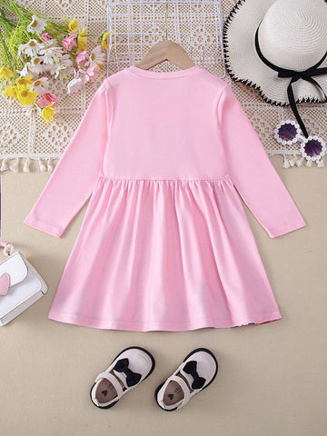 1pc Girls Happy Birthday English Letter Graphic Print Long Sleeve Casual Dress, Autumn 1pc Girls Happy Birthday English Letter Graphic Print Long Sleeve Casual Dress, Autumn