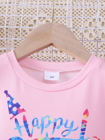 1pc Girls Happy Birthday English Letter Graphic Print Long Sleeve Casual Dress, Autumn 1pc Girls Happy Birthday English Letter Graphic Print Long Sleeve Casual Dress, Autumn