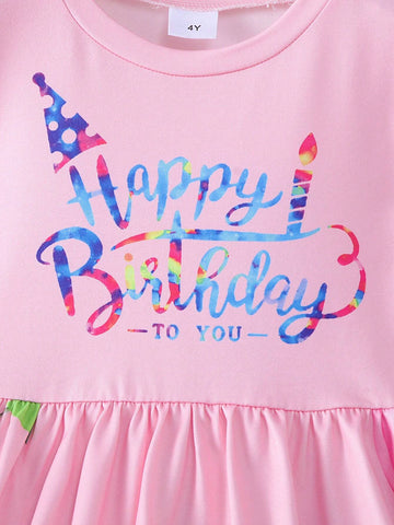 1pc Girls Happy Birthday English Letter Graphic Print Long Sleeve Casual Dress, Autumn 1pc Girls Happy Birthday English Letter Graphic Print Long Sleeve Casual Dress, Autumn