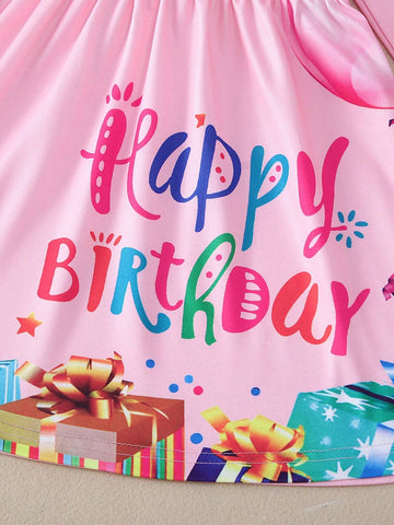 1pc Girls Happy Birthday English Letter Graphic Print Long Sleeve Casual Dress, Autumn 1pc Girls Happy Birthday English Letter Graphic Print Long Sleeve Casual Dress, Autumn