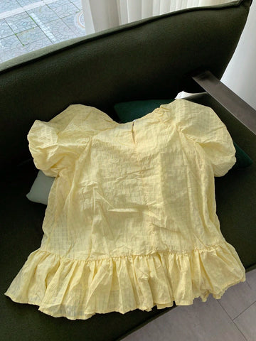 1pc Girls' Korean Style Sweet Puff Sleeve Round Neck Dress With Back Button Closure For Summer 1pc Girls' Korean Style Sweet Puff Sleeve Round Neck Dress With Back Button Closure For Summer