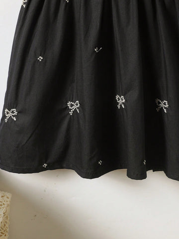 1pc Girls Lace Collar Bowknot Embroidered Short Sleeve Dress, Elegant High-End Loose Dress 1pc Girls Lace Collar Bowknot Embroidered Short Sleeve Dress, Elegant High-End Loose Dress