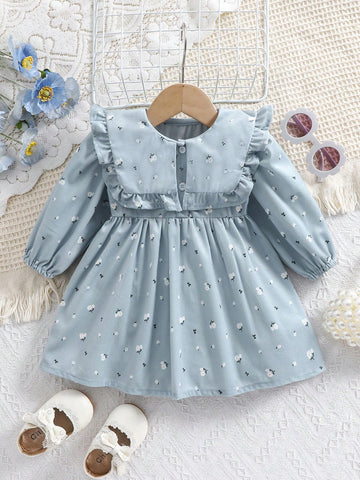 1pc Girls Mid & Little Young Girl Floral Print Corduroy Collar Loose Casual Dress, Soft & Elegant Midi Dress For Spring And Autumn 1pc Girls Mid & Little Young Girl Floral Print Corduroy Collar Loose Casual Dress, Soft & Elegant Midi Dress For Spring And Autumn