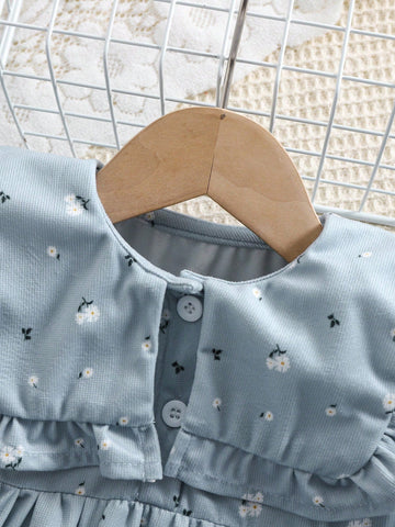 1pc Girls Mid & Little Young Girl Floral Print Corduroy Collar Loose Casual Dress, Soft & Elegant Midi Dress For Spring And Autumn 1pc Girls Mid & Little Young Girl Floral Print Corduroy Collar Loose Casual Dress, Soft & Elegant Midi Dress For Spring And Autumn