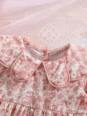 1pc Girls Petal Collar All-Over Floral Print Elegant Dress, Young Lady Style For Toddlers, Spring/Autumn Occasion Wear & Birthday Party 1pc Girls Petal Collar All-Over Floral Print Elegant Dress, Young Lady Style For Toddlers, Spring/Autumn Occasion Wear & Birthday Party