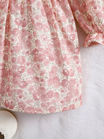 1pc Girls Petal Collar All-Over Floral Print Elegant Dress, Young Lady Style For Toddlers, Spring/Autumn Occasion Wear & Birthday Party 1pc Girls Petal Collar All-Over Floral Print Elegant Dress, Young Lady Style For Toddlers, Spring/Autumn Occasion Wear & Birthday Party