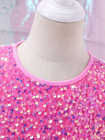 1pc Girls Plush Round Neck Ruffle Shoulder Dress, Spring/Autumn; 1pc Girls Mesh Polka Dot Sequin Zipper Back Long Sleeve Solid Color Dress 1pc Girls Plush Round Neck Ruffle Shoulder Dress, Spring/Autumn; 1pc Girls Mesh Polka Dot Sequin Zipper Back Long Sleeve Solid Color Dress