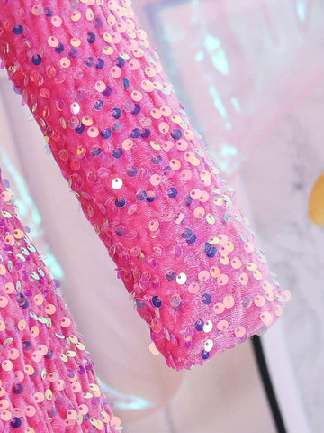 1pc Girls Plush Round Neck Ruffle Shoulder Dress, Spring/Autumn; 1pc Girls Mesh Polka Dot Sequin Zipper Back Long Sleeve Solid Color Dress 1pc Girls Plush Round Neck Ruffle Shoulder Dress, Spring/Autumn; 1pc Girls Mesh Polka Dot Sequin Zipper Back Long Sleeve Solid Color Dress