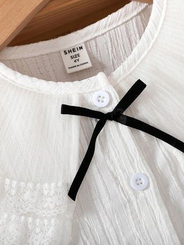 1pc Girls Ruffled Collared Button Down Lace Trim Lantern Sleeve Princess Blouse, Spring & Autumn 1pc Girls Ruffled Collared Button Down Lace Trim Lantern Sleeve Princess Blouse, Spring & Autumn