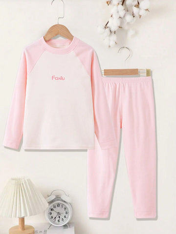 1pc Girls Seamless Warm Underwear Set, Double Layer Long Sleeve Tights, Letter & Solid Color Base Layer For Autumn/Winter 1pc Girls Seamless Warm Underwear Set, Double Layer Long Sleeve Tights, Letter & Solid Color Base Layer For Autumn/Winter
