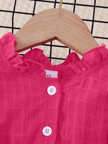 1pc Girls Solid Color Ruffle Hem Front Short Back Long Soft Woven Fabric Fashion Dress, Fall/Winter 1pc Girls Solid Color Ruffle Hem Front Short Back Long Soft Woven Fabric Fashion Dress, Fall/Winter