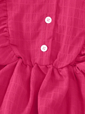 1pc Girls Solid Color Ruffle Hem Front Short Back Long Soft Woven Fabric Fashion Dress, Fall/Winter 1pc Girls Solid Color Ruffle Hem Front Short Back Long Soft Woven Fabric Fashion Dress, Fall/Winter