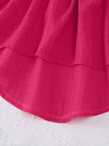 1pc Girls Solid Color Ruffle Hem Front Short Back Long Soft Woven Fabric Fashion Dress, Fall/Winter 1pc Girls Solid Color Ruffle Hem Front Short Back Long Soft Woven Fabric Fashion Dress, Fall/Winter