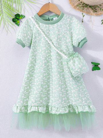 1pc Girls' Summer New Stylish & Elegant Mesh Dress For Parties 1pc Girls' Summer New Stylish & Elegant Mesh Dress For Parties