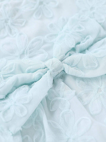 1pc Girls' Sweet Puff Sleeve Dress With 3D Bow Decoration, Mesh Princess Dress For Summer 1pc Girls' Sweet Puff Sleeve Dress With 3D Bow Decoration, Mesh Princess Dress For Summer