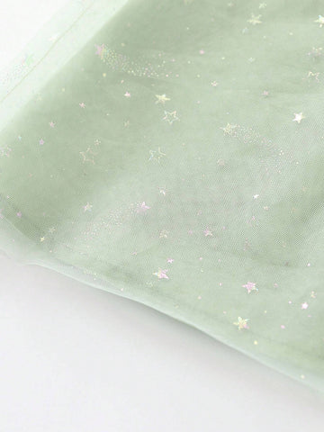 1pc Girls" Sweet Star Printed Sleeveless Dress With 3D Bow Decoration And Mesh Skirt For Summer 1pc Girls" Sweet Star Printed Sleeveless Dress With 3D Bow Decoration And Mesh Skirt For Summer