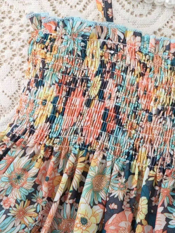 1pc Little Girls' Casual Floral Print Spaghetti Strap Dress, Summer 1pc Little Girls' Casual Floral Print Spaghetti Strap Dress, Summer