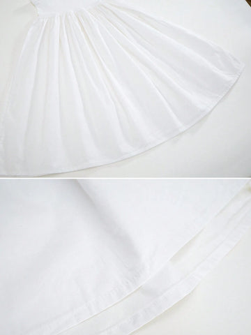 1pc Little Girls' French Style White Spaghetti Strap Sleeveless Dress, Summer 1pc Little Girls' French Style White Spaghetti Strap Sleeveless Dress, Summer