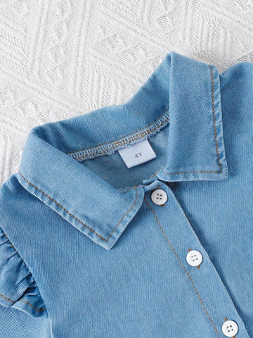 1pc Long Sleeve Denim Collared Dress, Slim Fit, Fashionable College Style, For Summer And Fall 1pc Long Sleeve Denim Collared Dress, Slim Fit, Fashionable College Style, For Summer And Fall