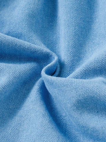 1pc Long Sleeve Denim Collared Dress, Slim Fit, Fashionable College Style, For Summer And Fall 1pc Long Sleeve Denim Collared Dress, Slim Fit, Fashionable College Style, For Summer And Fall