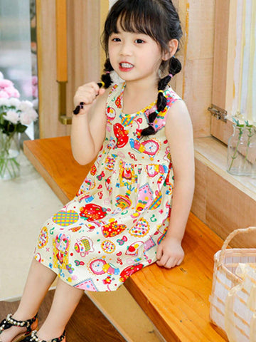 1pc Lovely Cartoon Princess Style Printed Cotton Breathable & Soft Loose Fit Tank Dress For Little Girls, Floral Patterned Dress, Spring/Summer 1pc Lovely Cartoon Princess Style Printed Cotton Breathable & Soft Loose Fit Tank Dress For Little Girls, Floral Patterned Dress, Spring/Summer