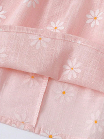 1pc Lovely Pink Babydoll Dress With Ruffle Hem And Daisy Graffiti Print, Adorable Cartoon Printed Cotton Soft Breathable Thin Dress For Toddler Girls In Spring And Summer 1pc Lovely Pink Babydoll Dress With Ruffle Hem And Daisy Graffiti Print, Adorable Cartoon Printed Cotton Soft Breathable Thin Dress For Toddler Girls In Spring And Summer