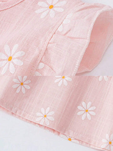 1pc Lovely Pink Babydoll Dress With Ruffle Hem And Daisy Graffiti Print, Adorable Cartoon Printed Cotton Soft Breathable Thin Dress For Toddler Girls In Spring And Summer 1pc Lovely Pink Babydoll Dress With Ruffle Hem And Daisy Graffiti Print, Adorable Cartoon Printed Cotton Soft Breathable Thin Dress For Toddler Girls In Spring And Summer