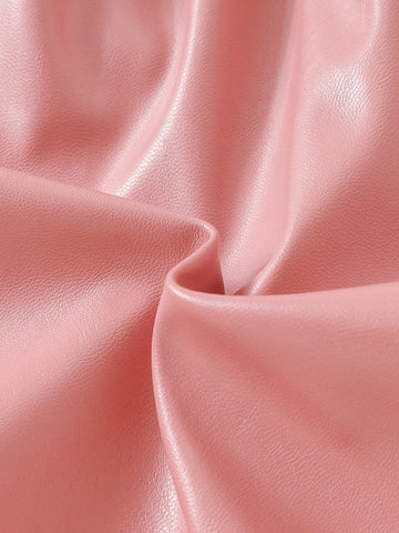 1pc Pink Leather-Look Minimalist Lapel Front Zip Tie-Waist Puff Sleeve Mommy And Me Matching Dress (Outfits Sold Separately) 1pc Pink Leather-Look Minimalist Lapel Front Zip Tie-Waist Puff Sleeve Mommy And Me Matching Dress (Outfits Sold Separately)