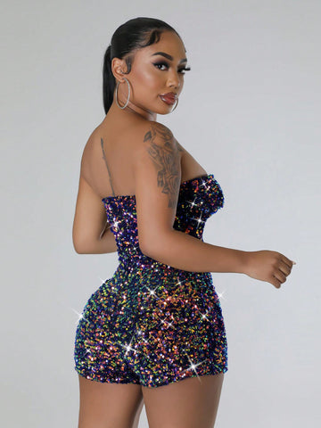 1pc Strapless Glitter Jumpsuit 1pc Strapless Glitter Jumpsuit