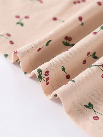 1pc Sweet Cherry Pattern Printed Girls' Vest Dress, Summer 1pc Sweet Cherry Pattern Printed Girls' Vest Dress, Summer