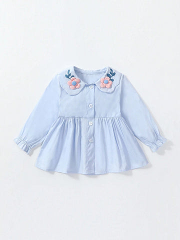 1pc Sweet Floral Embroidery Decor Long Sleeve Blouse For Toddler Girls, Spring/Fall 1pc Sweet Floral Embroidery Decor Long Sleeve Blouse For Toddler Girls, Spring/Fall
