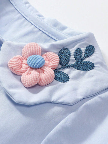 1pc Sweet Floral Embroidery Decor Long Sleeve Blouse For Toddler Girls, Spring/Fall 1pc Sweet Floral Embroidery Decor Long Sleeve Blouse For Toddler Girls, Spring/Fall