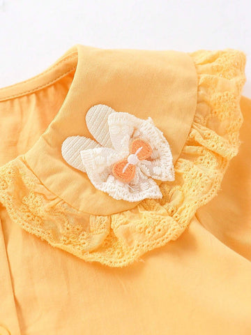 1pc Sweet Girls Peter Pan Collar Butterfly Decor Long Sleeve Shirt, Spring & Autumn 1pc Sweet Girls Peter Pan Collar Butterfly Decor Long Sleeve Shirt, Spring & Autumn