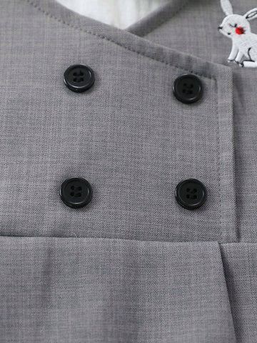 1pc Toddler Girls" Academy Style Bunny Embroidery False Two-Piece Long Sleeve Dress For Spring And Autumn 1pc Toddler Girls" Academy Style Bunny Embroidery False Two-Piece Long Sleeve Dress For Spring And Autumn