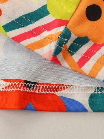 1pc Toddler Girls" Casual Cartoon Flower Printed Short Sleeve Dress With Pockets For Summer 1pc Toddler Girls" Casual Cartoon Flower Printed Short Sleeve Dress With Pockets For Summer