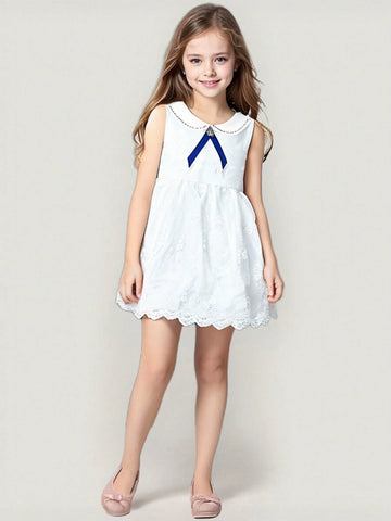 1pc Toddler Girls' Casual Sleeveless Lace Doll Collar Princess Dress For Summer 1pc Toddler Girls' Casual Sleeveless Lace Doll Collar Princess Dress For Summer