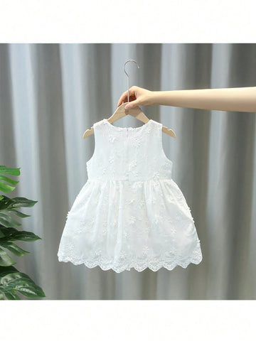 1pc Toddler Girls' Casual Sleeveless Lace Doll Collar Princess Dress For Summer 1pc Toddler Girls' Casual Sleeveless Lace Doll Collar Princess Dress For Summer