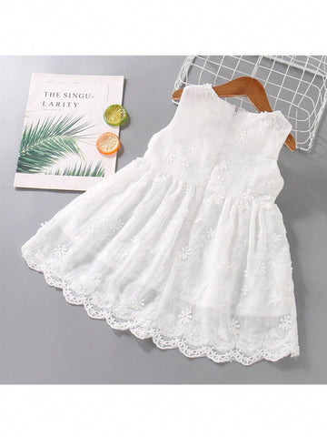 1pc Toddler Girls' Casual Sleeveless Lace Doll Collar Princess Dress For Summer 1pc Toddler Girls' Casual Sleeveless Lace Doll Collar Princess Dress For Summer