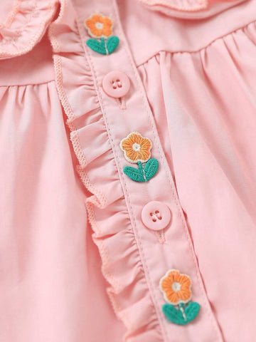 1pc Toddler Girls' Cute 3D Floral Decor Peter Pan Collar Long Sleeve Blouse, Spring Autumn 1pc Toddler Girls' Cute 3D Floral Decor Peter Pan Collar Long Sleeve Blouse, Spring Autumn