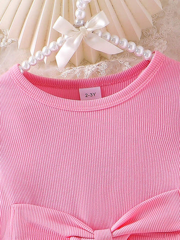 1pc Toddler Girls' Cute Long Sleeve Bow Printed Dress, Spring/Autumn 1pc Toddler Girls' Cute Long Sleeve Bow Printed Dress, Spring/Autumn