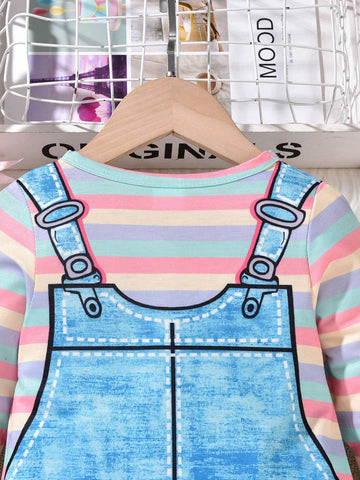 1pc Toddler Girls Cute Unicorn Printed Denim Pinafore Dress With Long Sleeve, For School 1pc Toddler Girls Cute Unicorn Printed Denim Pinafore Dress With Long Sleeve, For School
