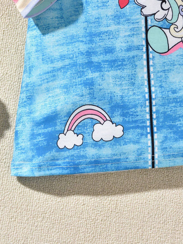 1pc Toddler Girls Cute Unicorn Printed Denim Pinafore Dress With Long Sleeve, For School 1pc Toddler Girls Cute Unicorn Printed Denim Pinafore Dress With Long Sleeve, For School