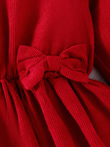 1pc Toddler Girls Elegant Corduroy Bow Decor Long Sleeve Dress, Autumn/Winter 1pc Toddler Girls Elegant Corduroy Bow Decor Long Sleeve Dress, Autumn/Winter